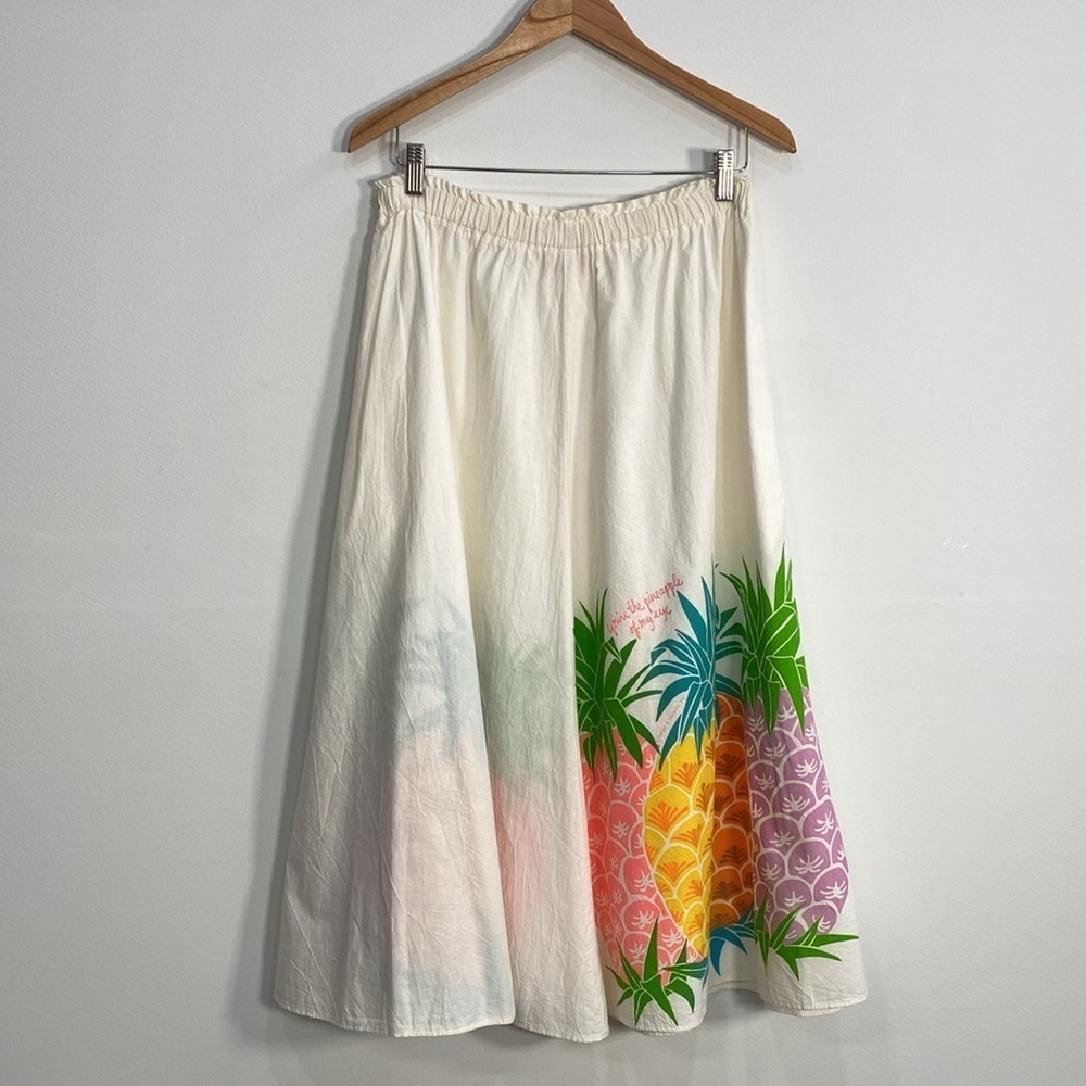 Vintage Hawaiian 80's Skirt Pineapple Print Cotton Pockets - Picture 7 of 13
